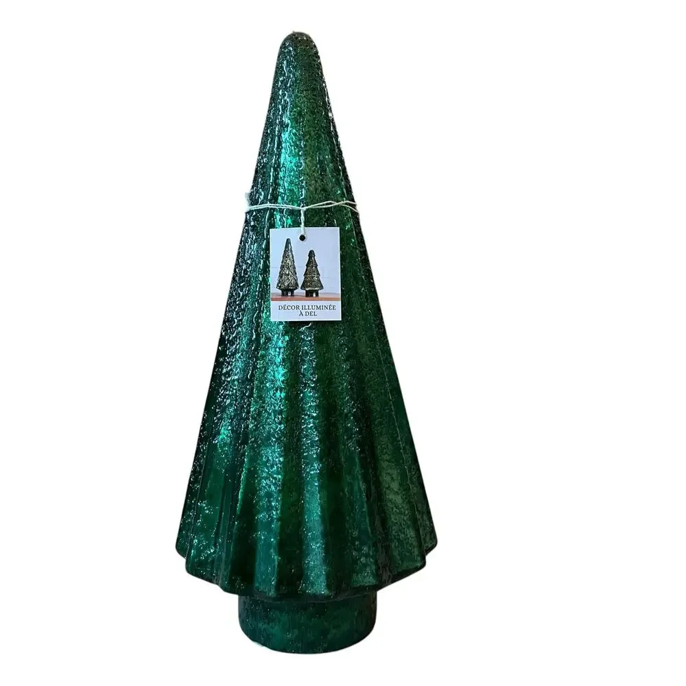 Illuminated Glass Christmas Tree 14.5in Iridescent GREEN Chic Holiday Decor New
